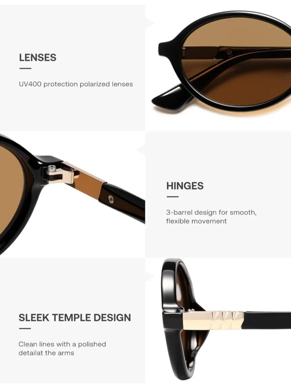 SOJOS Women's Black Polarized Retro Oval Sunglasses Vintage Trendy Designer